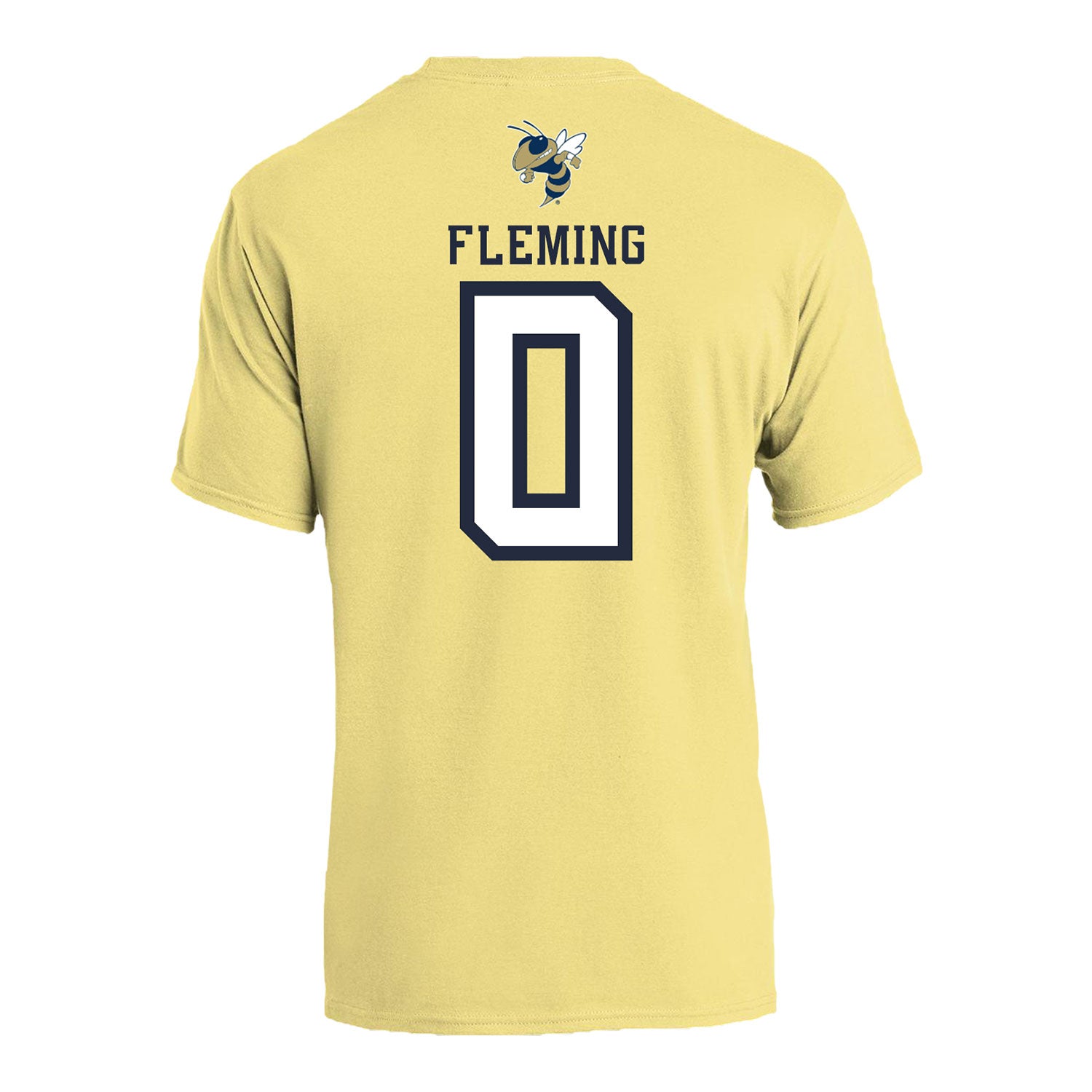 Georgia Tech Men's Basketball Student Athlete T-Shirt #0 Akai Fleming In Gold - Back View