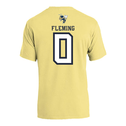 Georgia Tech Men's Basketball Student Athlete T-Shirt #0 Akai Fleming In Gold - Back View