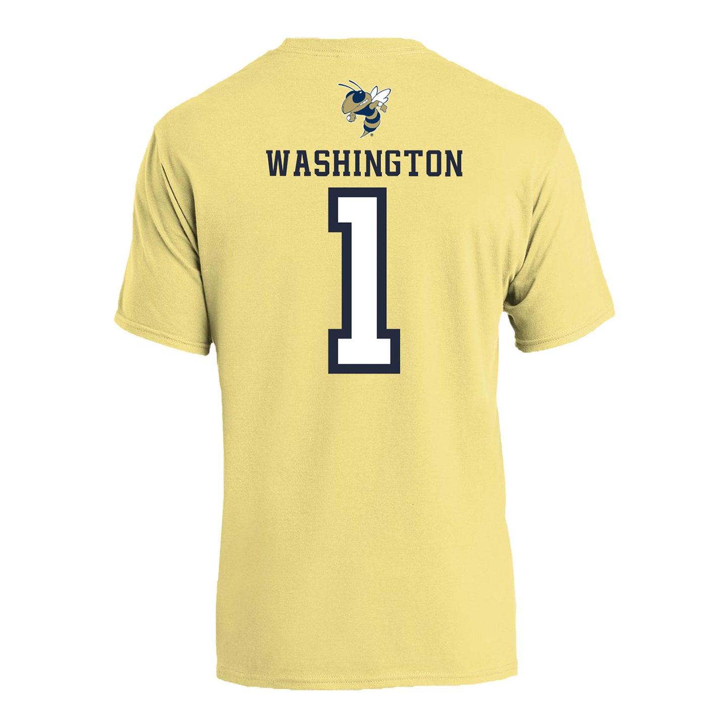 Georgia Tech Men's Basketball Student Athlete T-Shirt #1 Lamar Washington In Gold - Back View