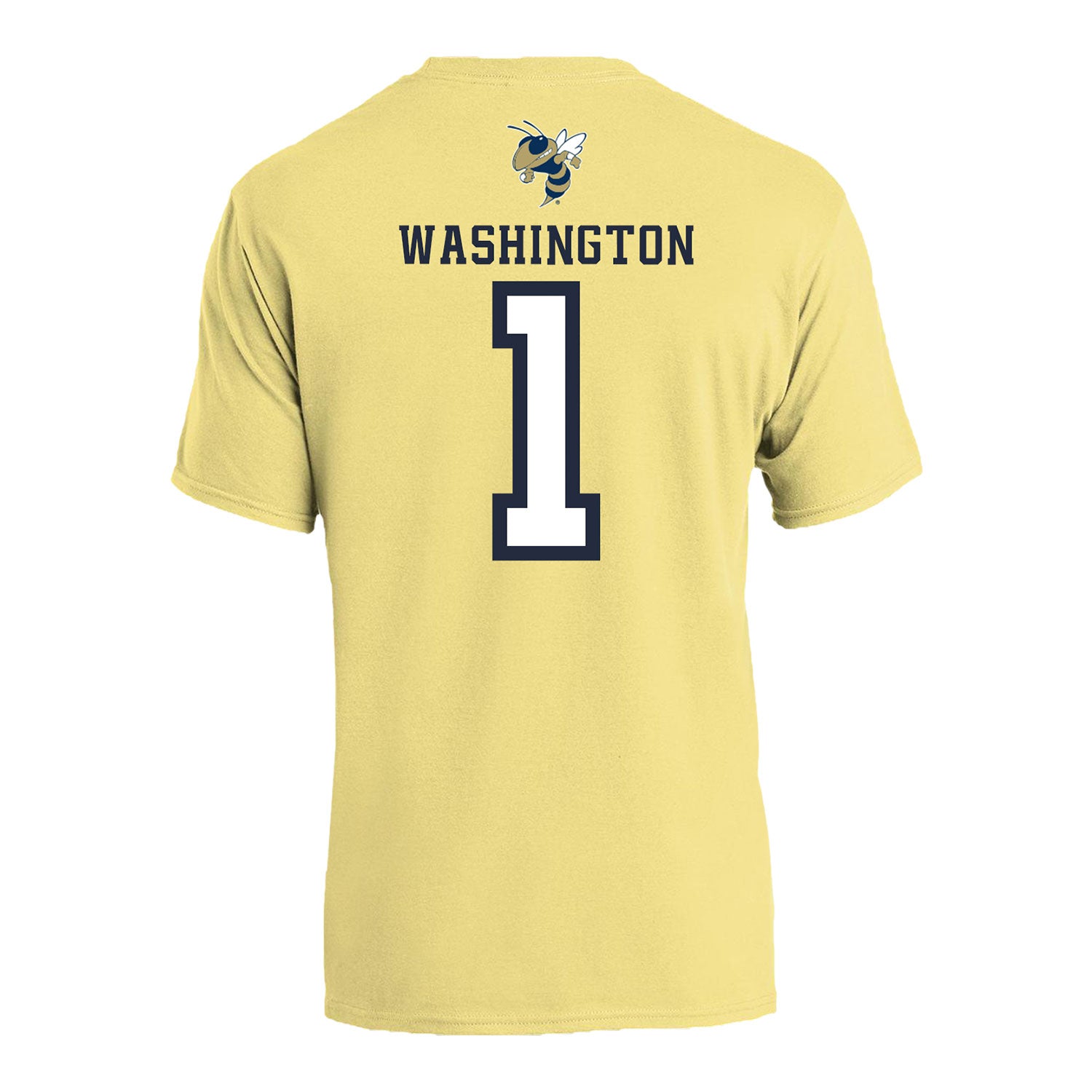 Georgia Tech Men's Basketball Student Athlete T-Shirt #1 Lamar Washington In Gold - Back View
