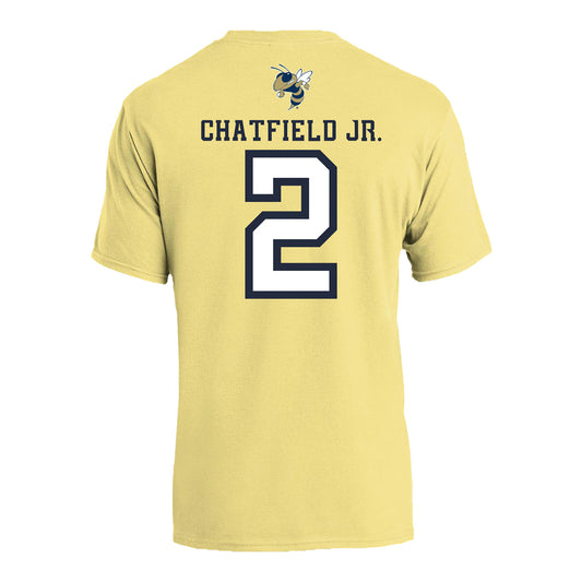 Georgia Tech Men's Basketball Student Athlete T-Shirt #2 Eric Chatfield Jr. In Gold - Back View