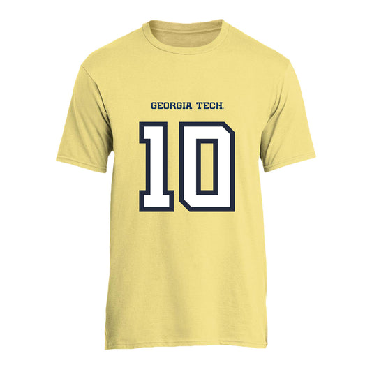 Georgia Tech Men's Basketball Student Athlete T-Shirt #10 Dave Remagen In Gold - Front View