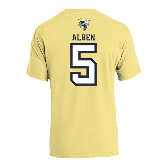 Georgia Tech  Women's Basketball Student Athlete T-Shirt #5 Catherine Alben in Gold - Back View