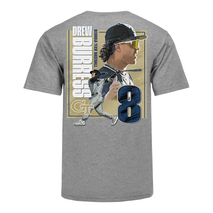 Georgia Tech Baseball Student Athlete #8 Drew Burress DUO T-Shirt - Back View