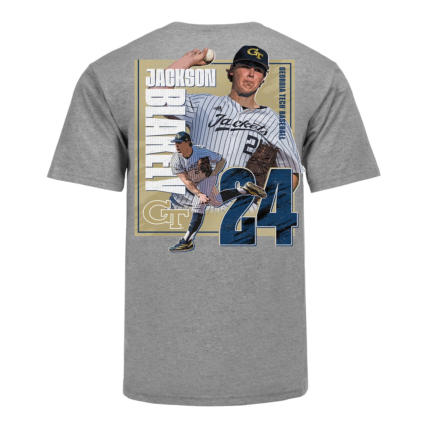 Georgia Tech Baseball Student Athlete #24 Jackson Blakely DUO T-Shirt - Back View