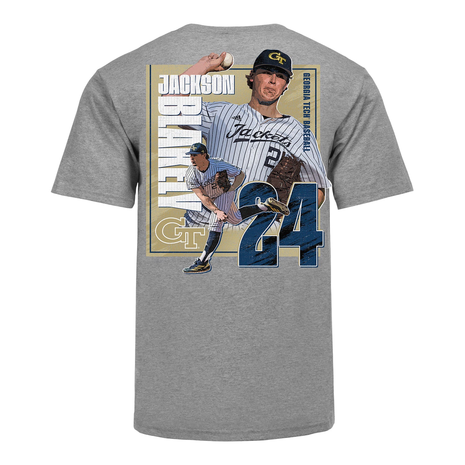 Georgia Tech Baseball Student Athlete #24 Jackson Blakely DUO T-Shirt - Back View