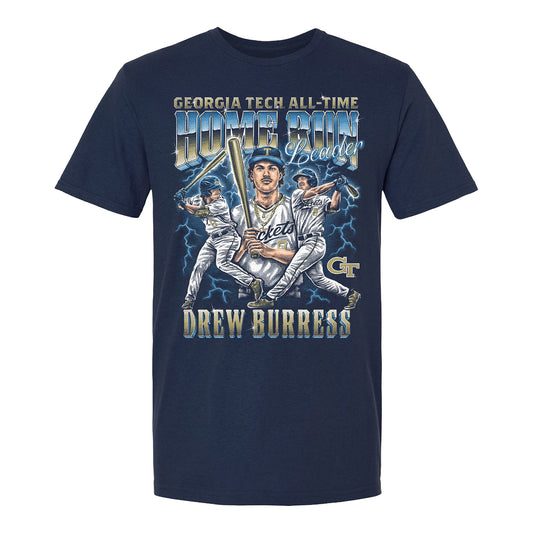 Georgia Tech Yellow Jackets #8 Drew Burress All-Time Home Run Record Commemorative T-Shirt - Front View