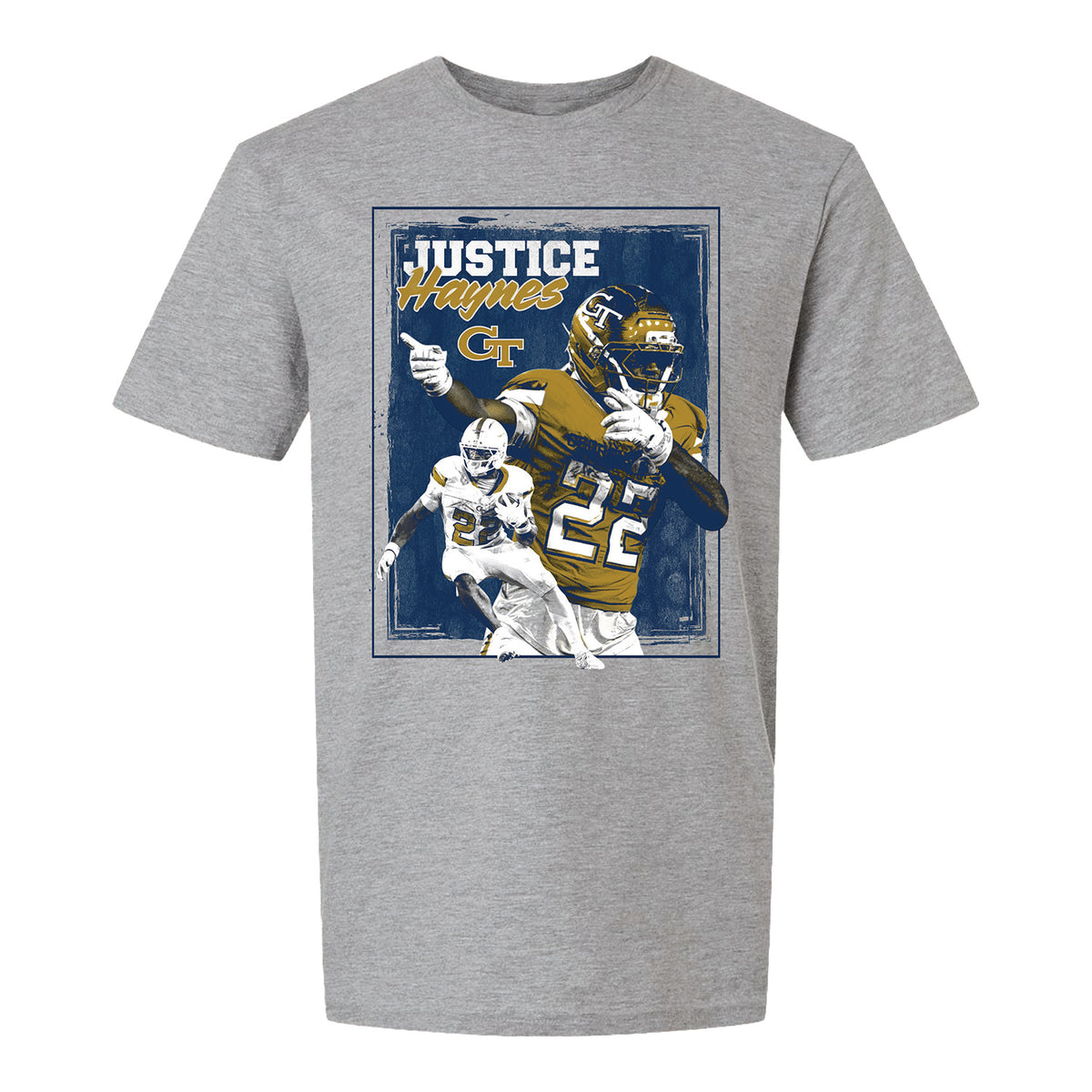Georgia Tech Football Student Athlete #22 Justice Haynes Duo T-Shirt - Front View