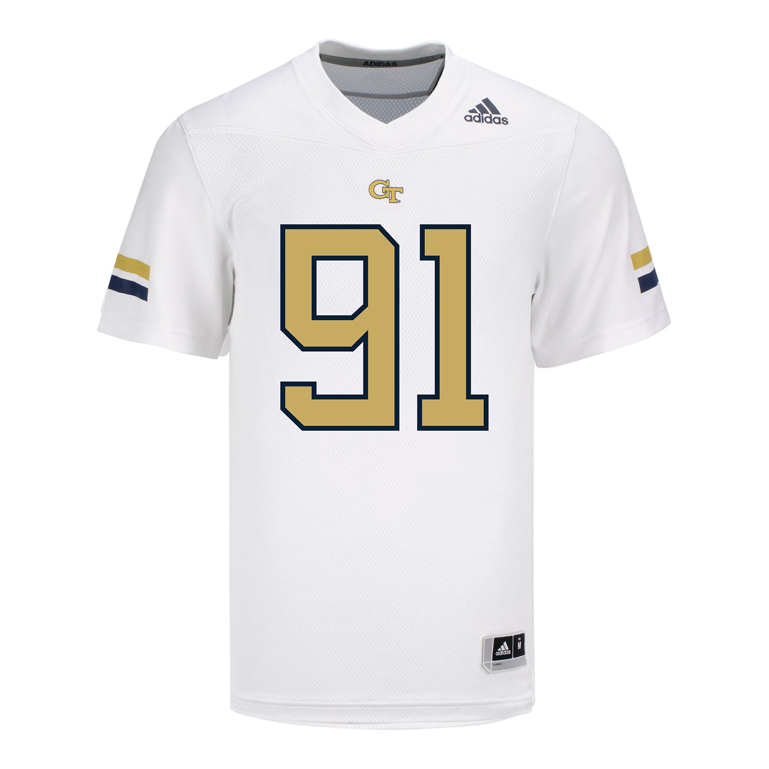 Georgia Tech Adidas Football Student Athlete #91 Andre Fuller Jr. White Football Jersey - Front View