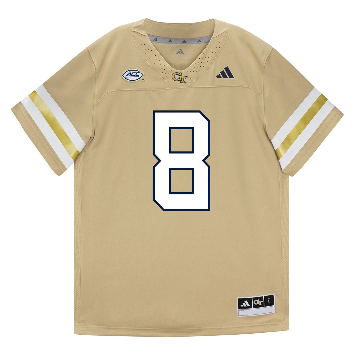 Georgia Tech Adidas Football Student Athlete #8 Malik Rutherford Premier Gold Football Jersey - Front View