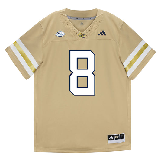 Georgia Tech Adidas Football Student Athlete #8 Malik Rutherford Premier Gold Football Jersey - Front View