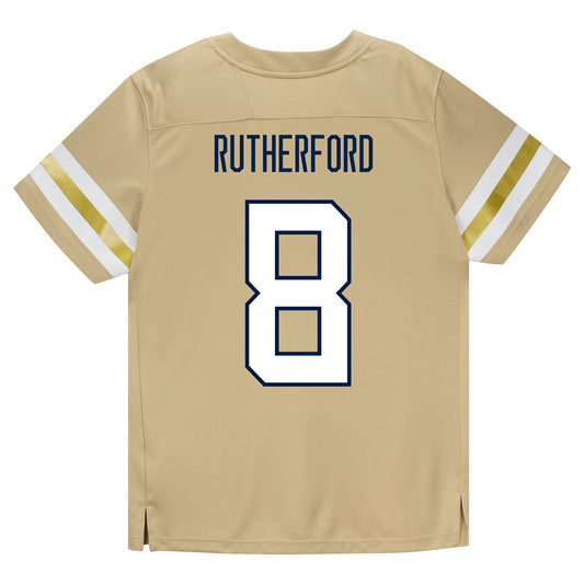 Georgia Tech Adidas Football Student Athlete #8 Malik Rutherford Premier Gold Football Jersey - Back View