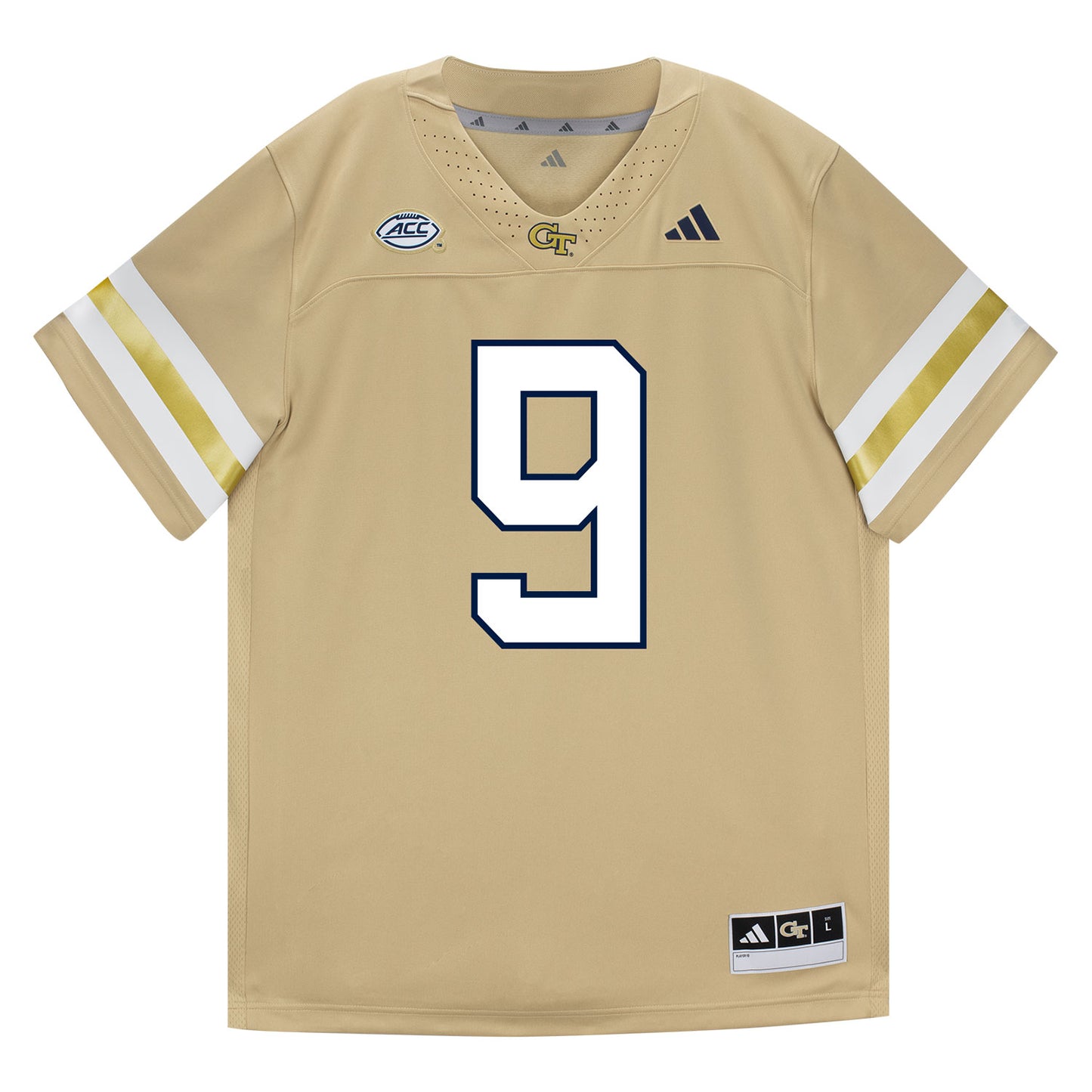 Georgia Tech Adidas Football Student Athlete #9 Zion Taylor Premier Gold Football Jersey - Front View