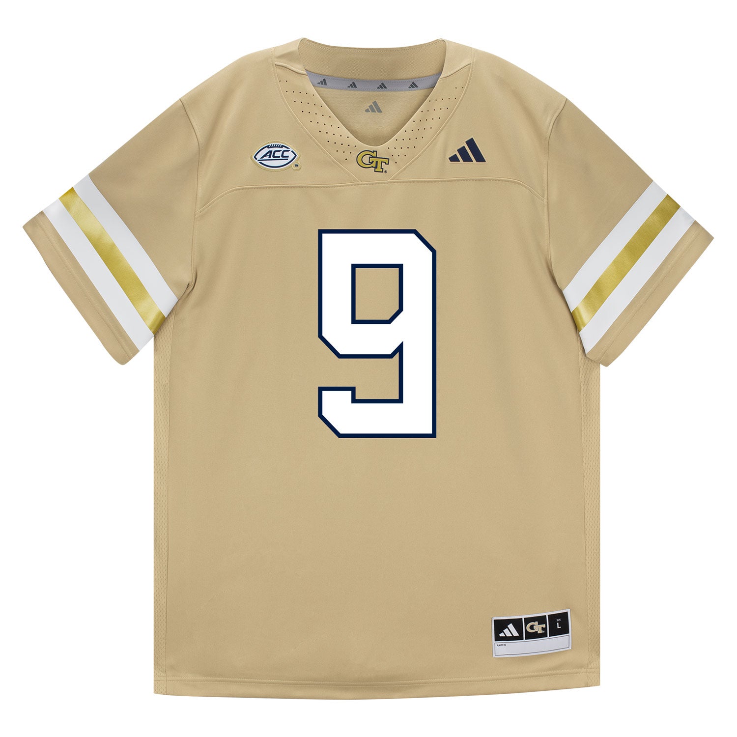 Georgia Tech Adidas Football Student Athlete #9 Zion Taylor Premier Gold Football Jersey - Front View