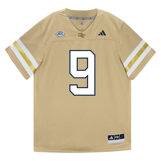 Georgia Tech Adidas Football Student Athlete #9 Zion Taylor Premier Gold Football Jersey - Front View