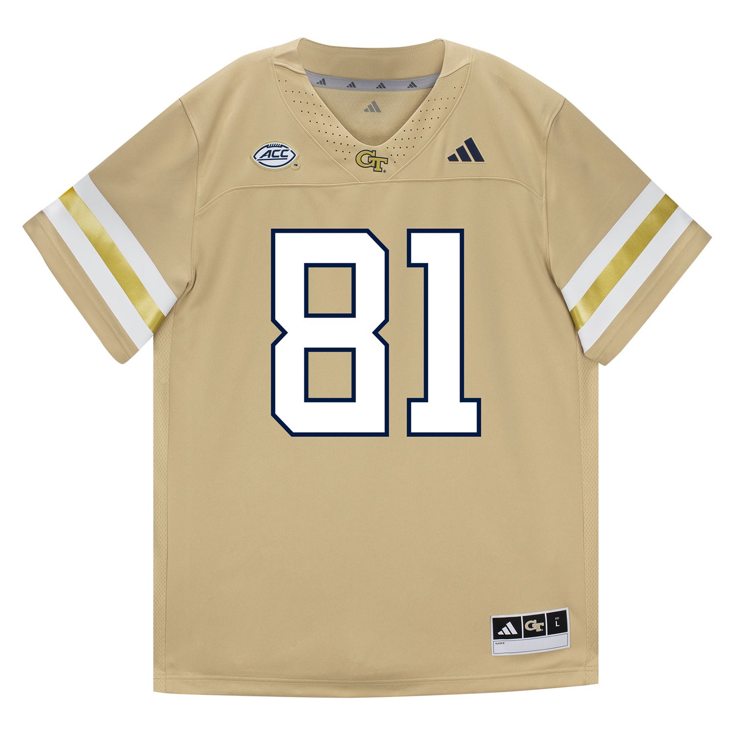 Georgia Tech Adidas Football Student Athlete #81 Cal Faulkner Premier Gold Football Jersey - Front View
