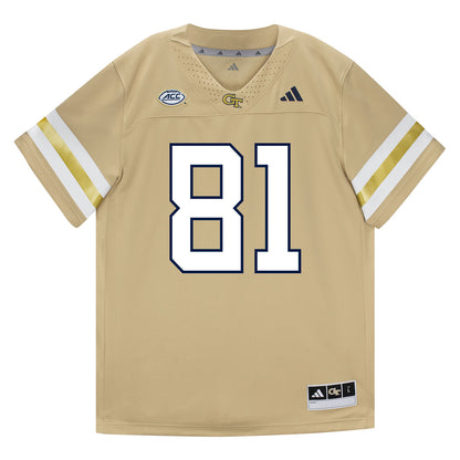 Georgia Tech Adidas Football Student Athlete #81 Cal Faulkner Premier Gold Football Jersey - Front View