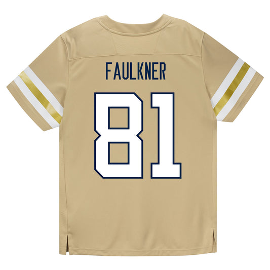 Georgia Tech Adidas Football Student Athlete #81 Cal Faulkner Premier Gold Football Jersey - Back View