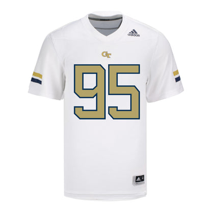 Georgia Tech Adidas Football Student Athlete #95 Jason Moore White Football Jersey - Front View