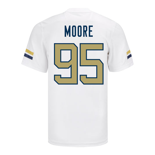 Georgia Tech Adidas Football Student Athlete #95 Jason Moore White Football Jersey - Back View