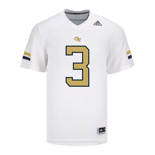 Georgia Tech Adidas Football Student Athlete #3 Eric Rivers White Football Jersey - Front View