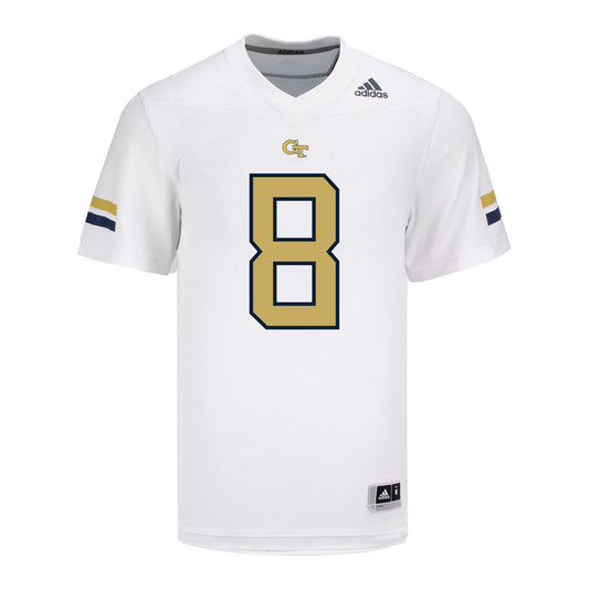 Georgia Tech Adidas Football Student Athlete #8 Jordan Boyd White Football Jersey - Front View