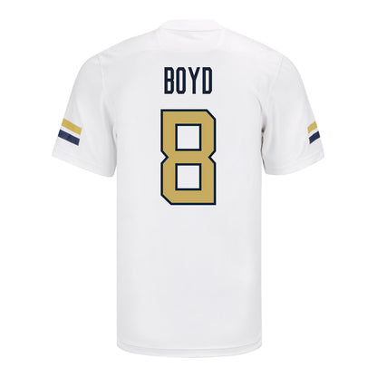 Georgia Tech Adidas Football Student Athlete #8 Jordan Boyd White Football Jersey - Back View
