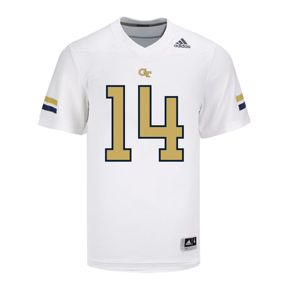Georgia Tech Adidas Football Student Athlete #14 Jyron Gilmore White Football Jersey - Front View
