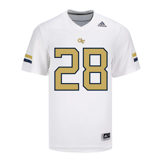 Georgia Tech Adidas Football Student Athlete #28 Austin Dean White Football Jersey - Front View