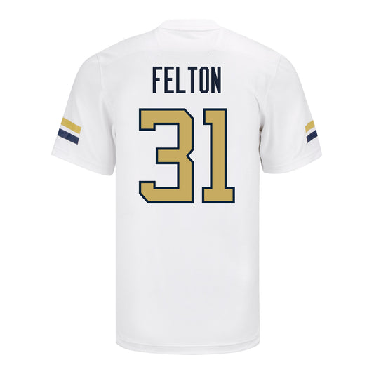 Georgia Tech Adidas Football Student Athlete #31 Fenix Felton White Football Jersey - Back View