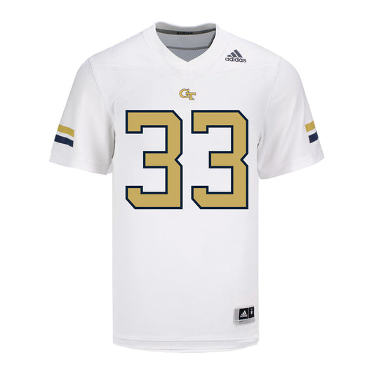 Georgia Tech Adidas Football Student Athlete #33 Aiden Birr White Football Jersey - Front View