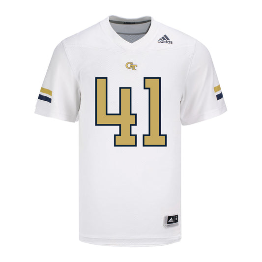Georgia Tech Adidas Football Student Athlete #41 Landon Shaffer White Football Jersey - Front View