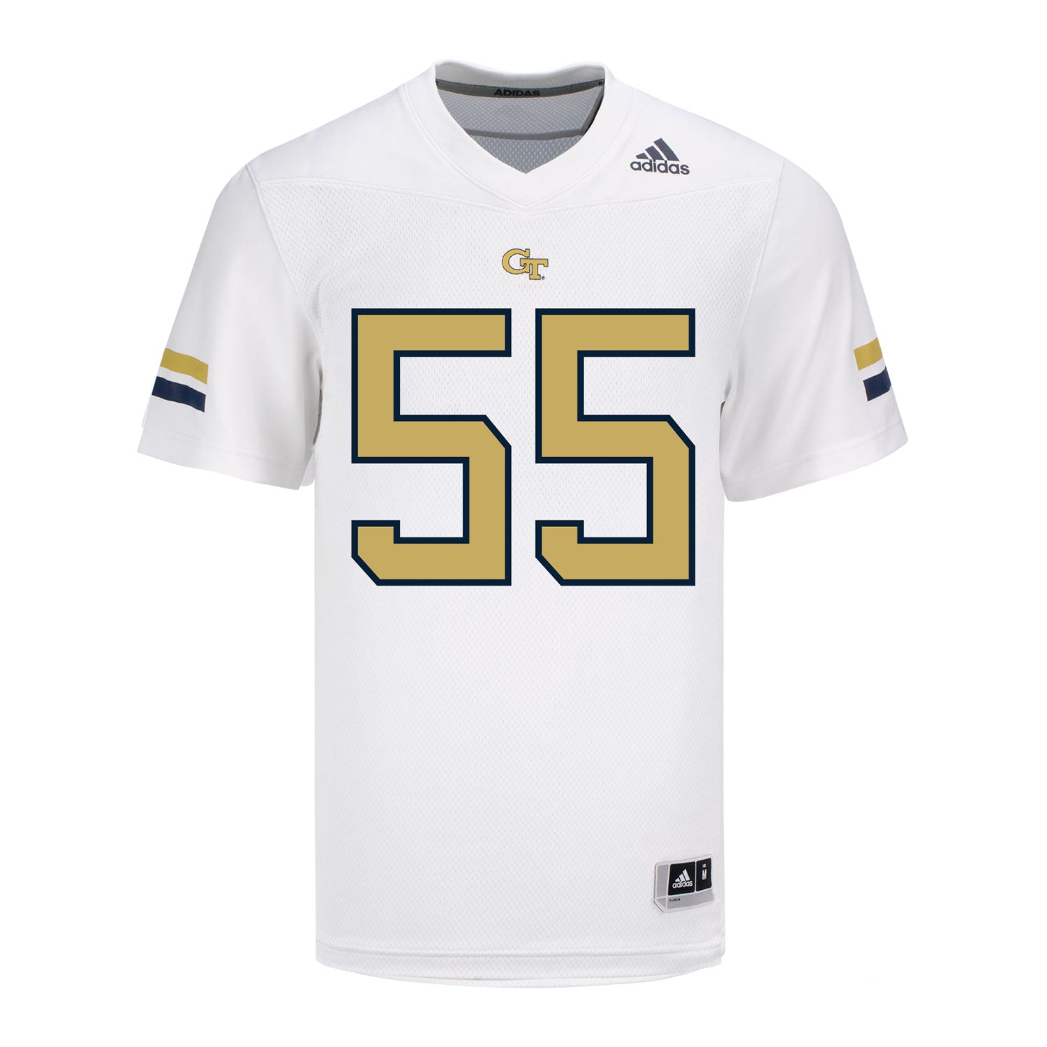 Georgia Tech Adidas Football Student Athlete #55 Christian Garrett White Football Jersey - Front View
