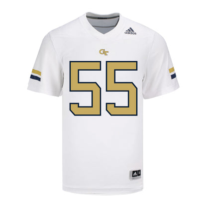 Georgia Tech Adidas Football Student Athlete #55 Christian Garrett White Football Jersey - Front View