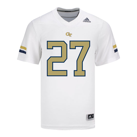 Georgia Tech Adidas Football Student Athlete #27 Chad Alexander White Football Jersey - Front View