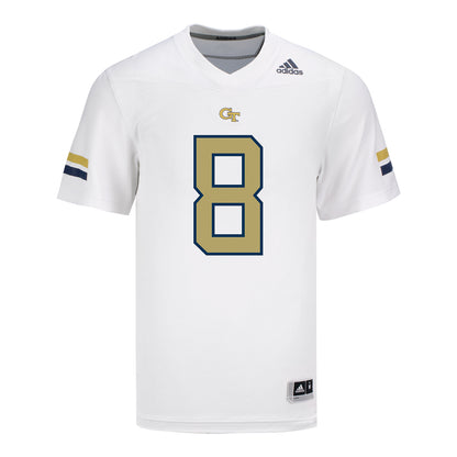 Georgia Tech Adidas Football Student Athlete #8 Malik Rutherford White Football Jersey - Front View