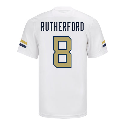 Georgia Tech Adidas Football Student Athlete #8 Malik Rutherford White Football Jersey - Back View