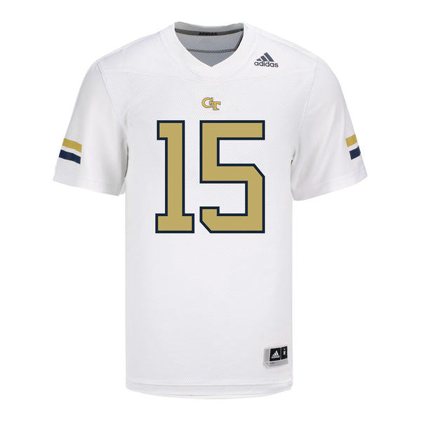 Georgia Tech Adidas Football Student Athlete #15 Luke Harpring White Football Jersey - Front View