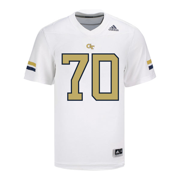 Georgia Tech Adidas Football Student Athlete #70 Jameson Riggs White Football Jersey - Front View