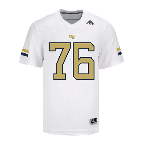 Georgia Tech Adidas Football Student Athlete #76 Kai Greer White Football Jersey - Front View