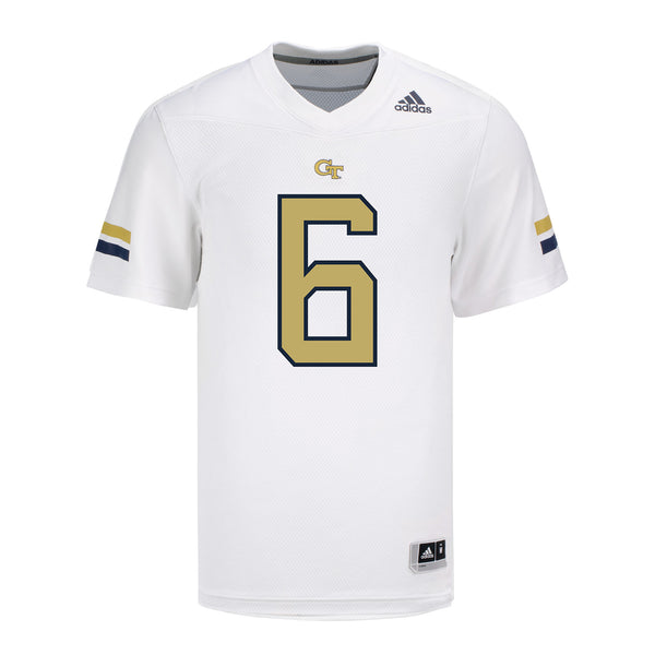 Georgia Tech Adidas Football Student Athlete #6 Anthony Carrie White Football Jersey - Front View