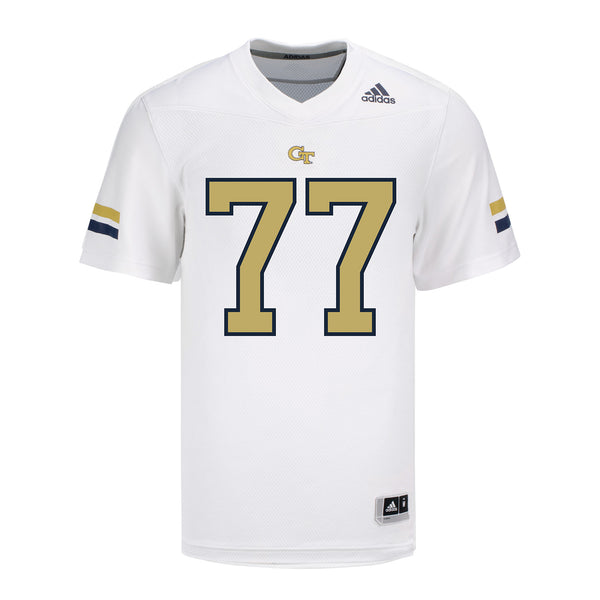 Georgia Tech Adidas Football Student Athlete #77 Keylan Rutledge White Football Jersey - Front View