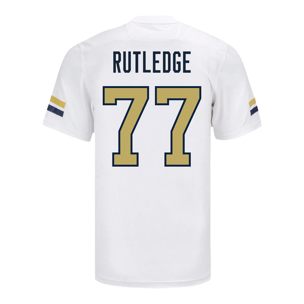 Georgia Tech Adidas Football Student Athlete #77 Keylan Rutledge White Football Jersey - Back View