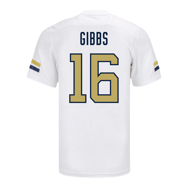 Georgia Tech Adidas Football Student Athlete #16 Syeed Gibbs White Football Jersey - Back View