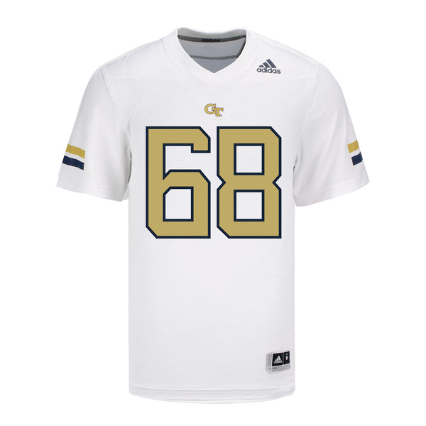 Georgia Tech Adidas Football Student Athlete #68 Bobby Campbell White Football Jersey - Front View