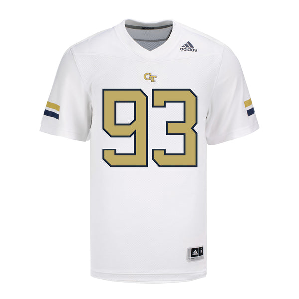 Georgia Tech Adidas Football Student Athlete #93 Drew Cohen White Football Jersey - Front View