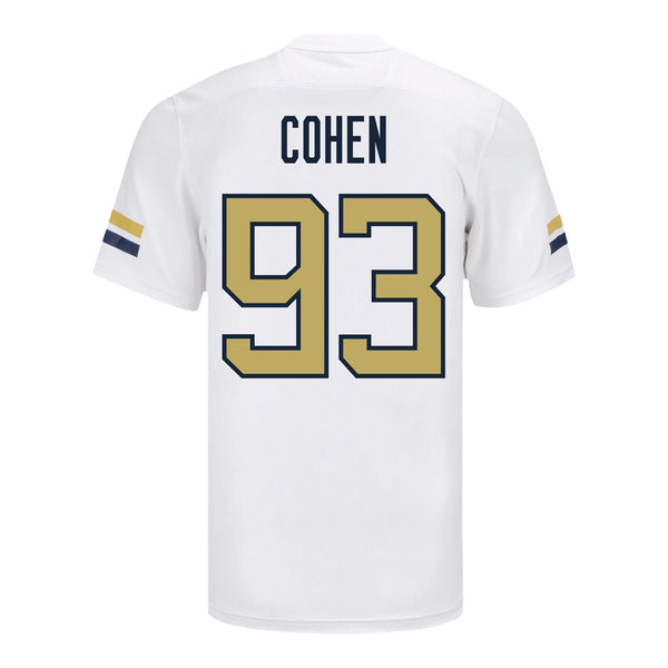 Georgia Tech Adidas Football Student Athlete #93 Drew Cohen White Football Jersey - Back View