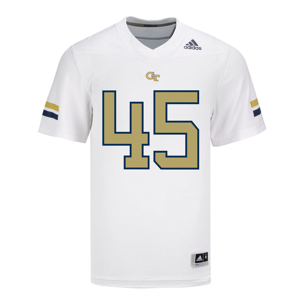 Georgia Tech Adidas Football Student Athlete #45 Andrew Nelms White Football Jersey - Front View