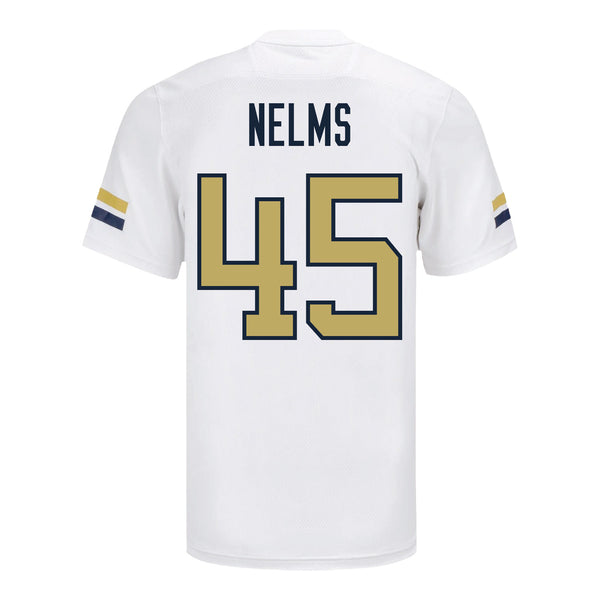 Georgia Tech Adidas Football Student Athlete #45 Andrew Nelms White Football Jersey - Back View