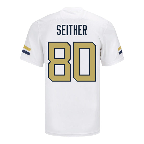 Georgia Tech Adidas Football Student Athlete #80 Brett Seither White Football Jersey - Back View